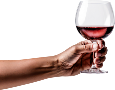 Hand holding glass of red wine ,wineglass, alcohol, winery, PNG, Transparent, isolate.