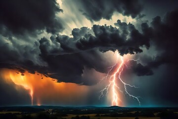 lightning in the night 4k HD quality photo.  - obrazy, fototapety, plakaty