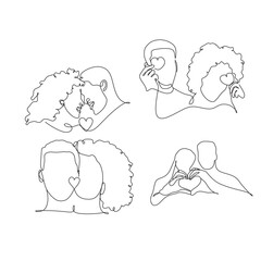 One line drawing. Happy and loving couples. Continuous one line drawing of a portrait. Fashionable couples style.