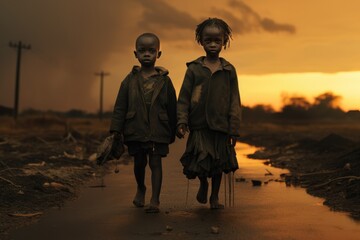 African children suffering from hunger and poverty.