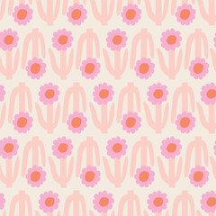 Beautiful floral pattern in retro style. Vector seamless texture with cute flowers. Hand drawn flowers background