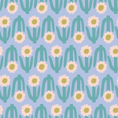 Beautiful floral pattern in retro style. Vector seamless texture with cute flowers. Hand drawn flowers background