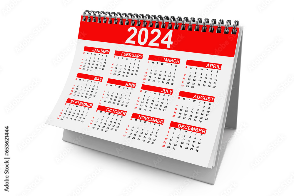 Poster 2024 year desktop calendar. 3d rendering
