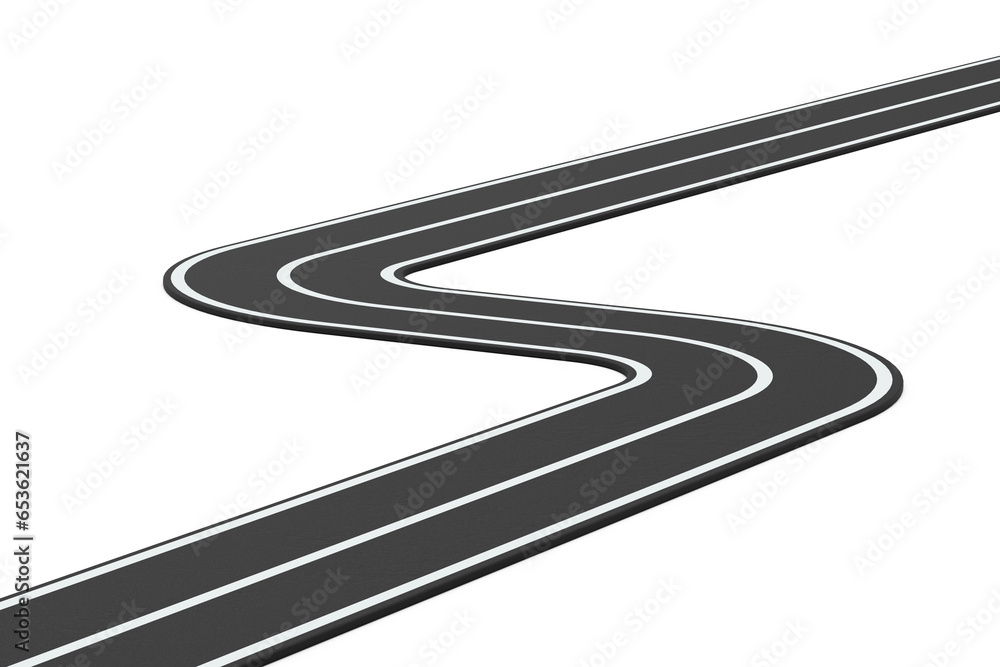 Poster Empty Winding Asphalt Road. 3d Rendering