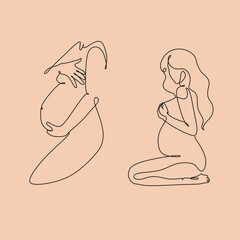 Pregnant woman line art. Abstract minimalist simple illustration of pregnancy
