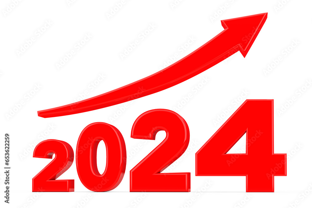Poster progress arrow in new 2024 year sign. 3d rendering