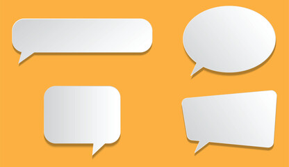 White paper rounded speech bubbles on orange background. White blank speech bubble set isolated on orange background. White blank retro speech bubbles isolated vector set. Eps10.