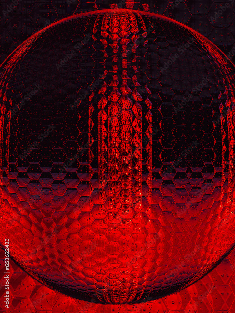 Poster closeup hexagonal sphere pattern surface design in vivid red