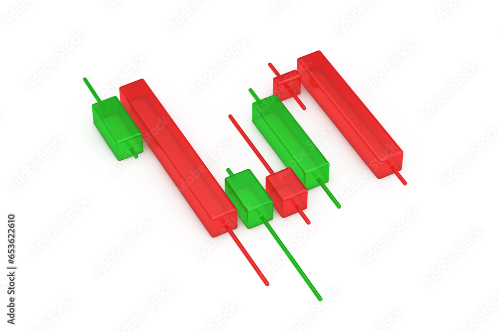 Aufkleber glass green and red trading financial candlesticks pattern chart. 3d rendering