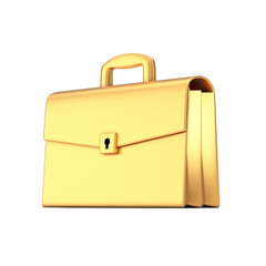 Golden Cartoon Icon Briefcase or Schoolbag. 3d Rendering