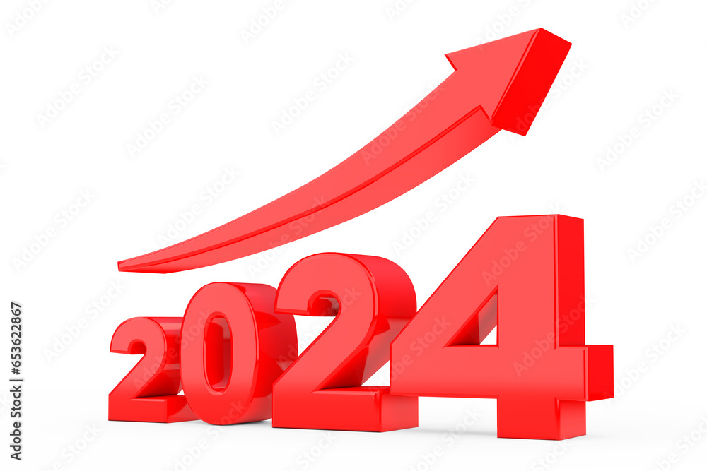 Poster progress arrow in new 2024 year sign. 3d rendering