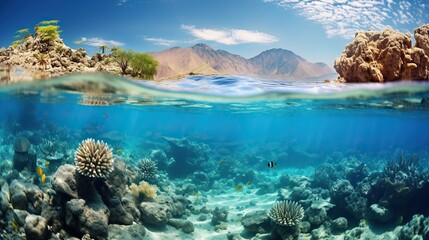 Fototapeta na wymiar Underwater world, Underwater views, coral reefs and fish. Generative AI