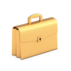 Golden Cartoon Icon Briefcase or Schoolbag. 3d Rendering