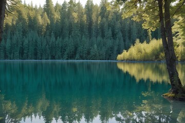 森に囲まれた湖