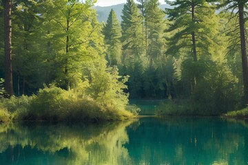 森に囲まれた湖