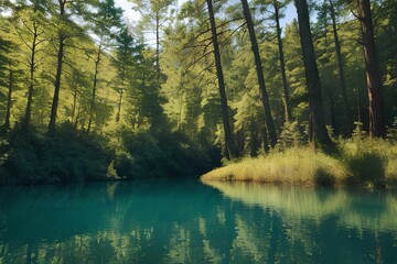 森に囲まれた湖
