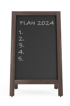 Menu Chalk Board with the Phrase Plan 2024. 3d Rendering