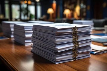 Foto op Plexiglas A stack of paperwork on a desk, illustrating the administrative aspect of business. Generative Ai. © Sebastian