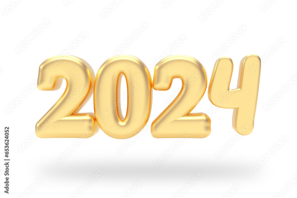 Poster new 2024 year golden inflated bubble sign. 3d rendering