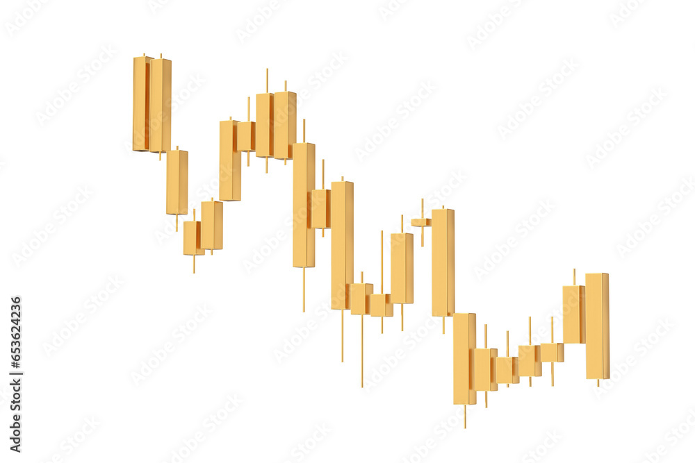 Aufkleber golden trading financial candlesticks pattern chart. 3d rendering