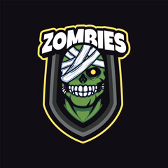 Green Zombie Mascot Logo Wrapped in Bandages
