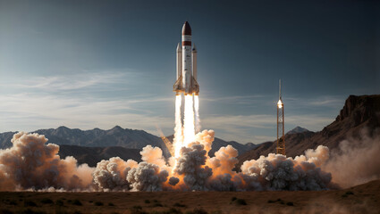 Rocket taking off, Missile start, smoke - space journey