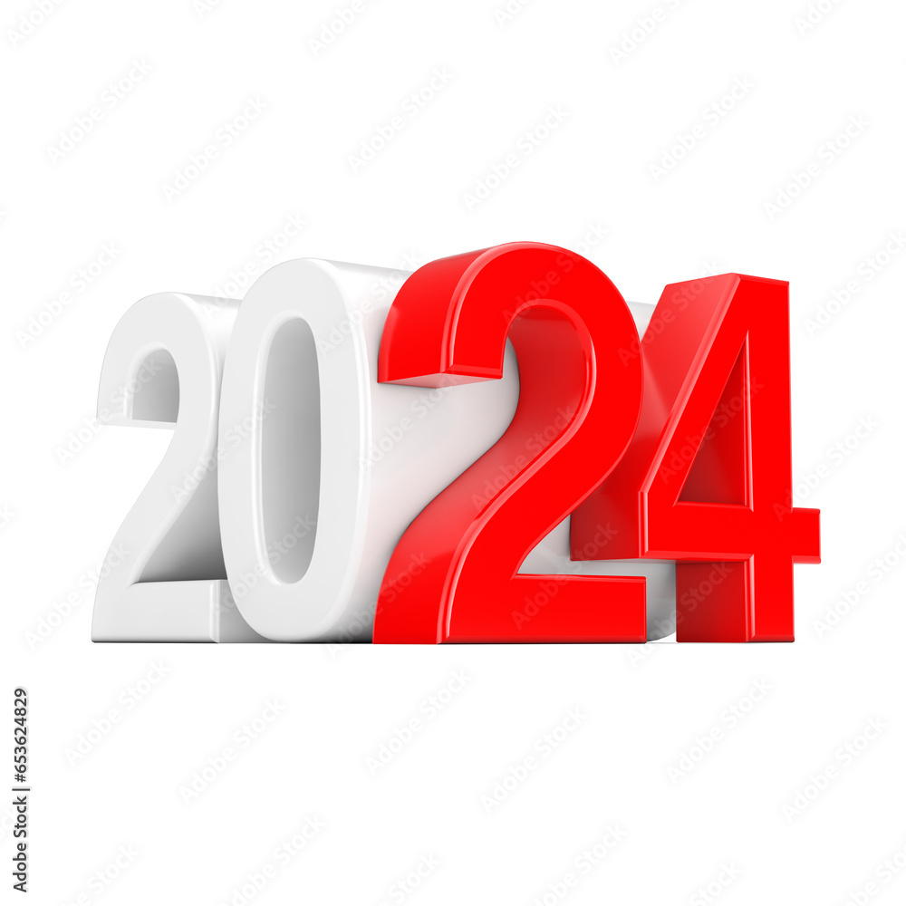 Poster happy new 2024 year sign as cube. 3d rendering