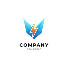Abstract V letter with thunder logo