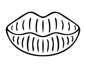 Seductive lips. Sketch. Air kiss. The mouth is closed. Hatching. Vector illustration. Coloring book for children. Doodle style. Outline on isolated background. Idea for web design, invitations