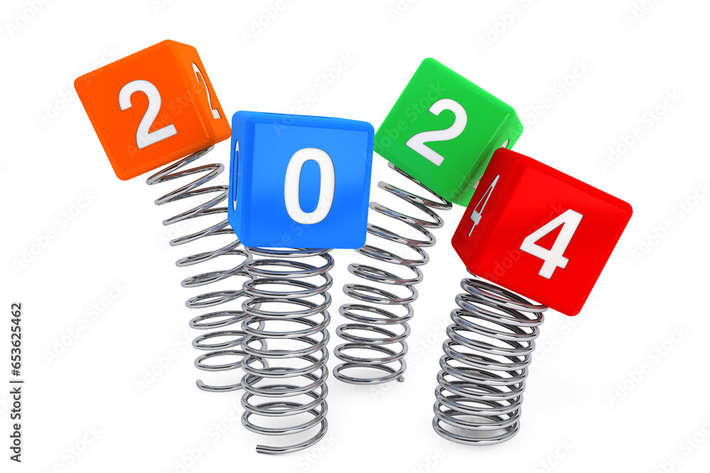 Poster spring cubes with 2024 new year sign. 3d rendering