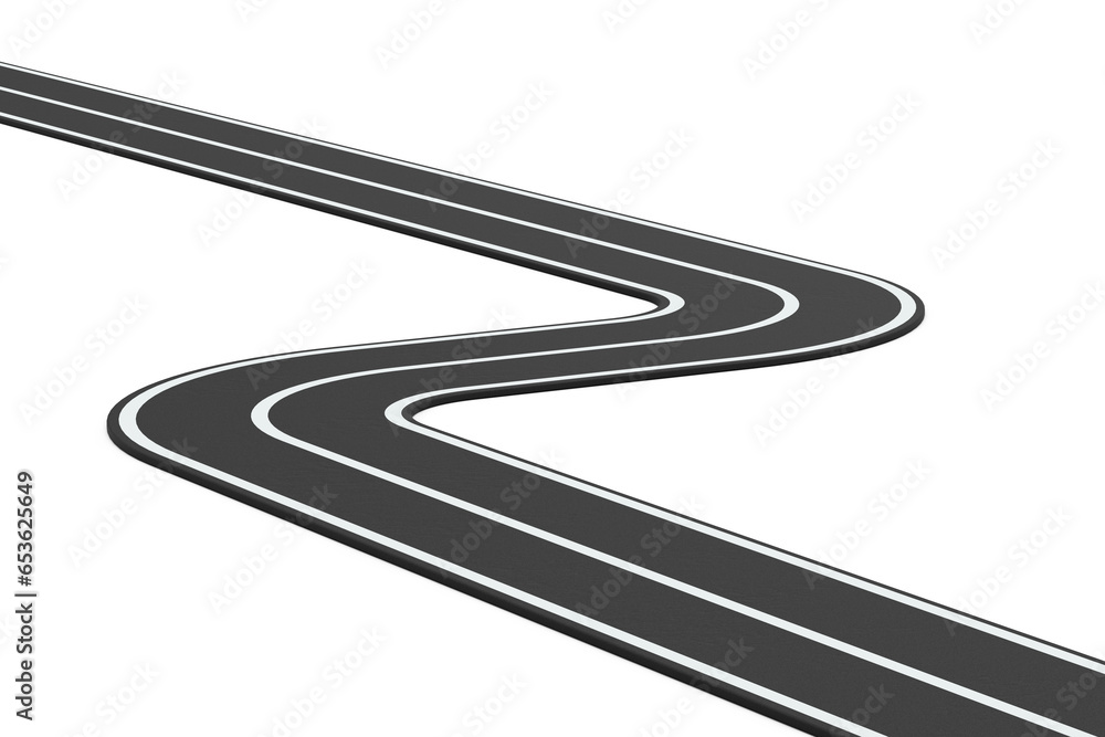 Aufkleber empty winding asphalt road. 3d rendering