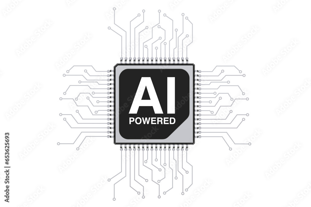 Aufkleber AI Powered Microchip CPU Processor with Circuit. 3d Rendering