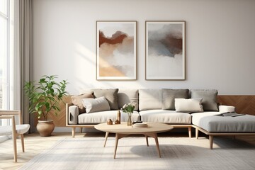 3D render of Scandinavian poster in living room. Generative AI