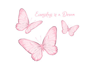 pink watercolor butterfly handdrawn vector