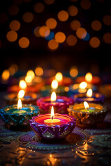 Obraz premium Ai Generated Diwali Illustration Of Night Scene Candle Light