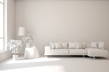 Fototapeta na wymiar Grey living room concept with sofa. 3D illustration