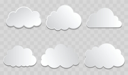 Vector set of realistic isolated paper clouds for decoration and covering on the transparent background. Eps 10.