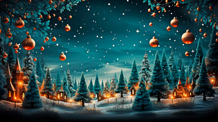 Christmas landscape for postcard or Christmas or New Year greeting card. Space for text - obrazy, fototapety, plakaty