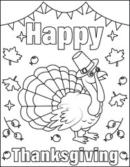 Fototapeta na wymiar Thanksgiving coloring page for kids