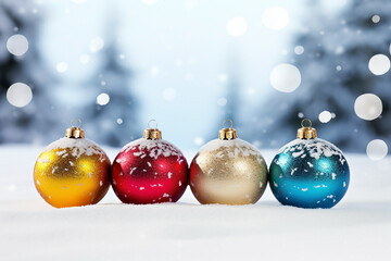 Festive round multicolored Christmas balls on a light white background