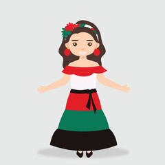 mexican women cartoon character . mexican girl characters for celebration, independence day, national patterns,fiesta and decoration