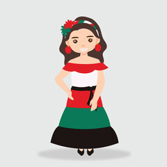 mexican women cartoon character . mexican girl characters for celebration, independence day, national patterns,fiesta and decoration