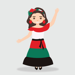 mexican women cartoon character . mexican girl characters for celebration, independence day, national patterns,fiesta and decoration