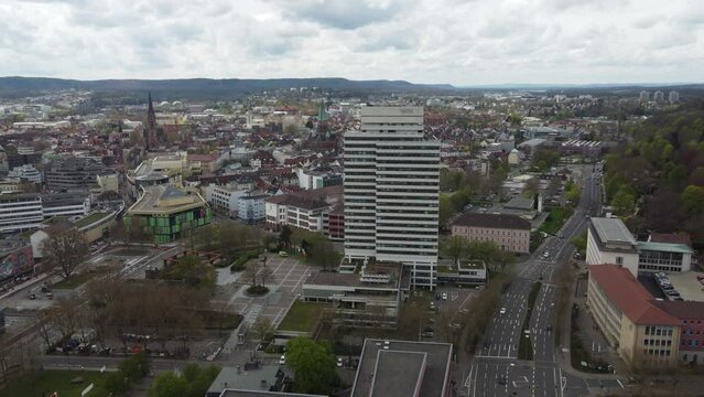 Kaiserslautern skyline cityscape aerial view with downtown city hall and shopping Mall