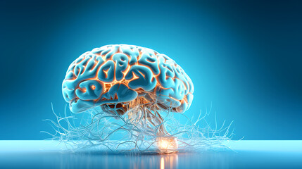 The human brain hemispheres on a blue background