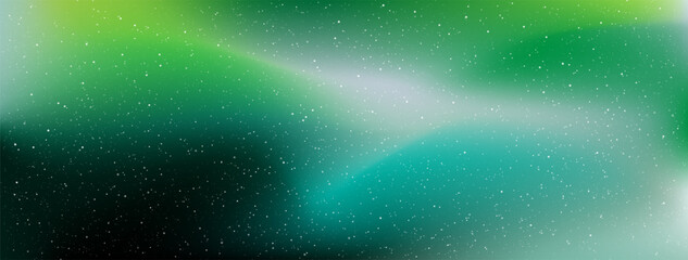 Northern light. Night shining starry sky. Polar lights, luminescence, Green light beam in the sky. Space background and stars in infinity cosmos. Vector blurred background.