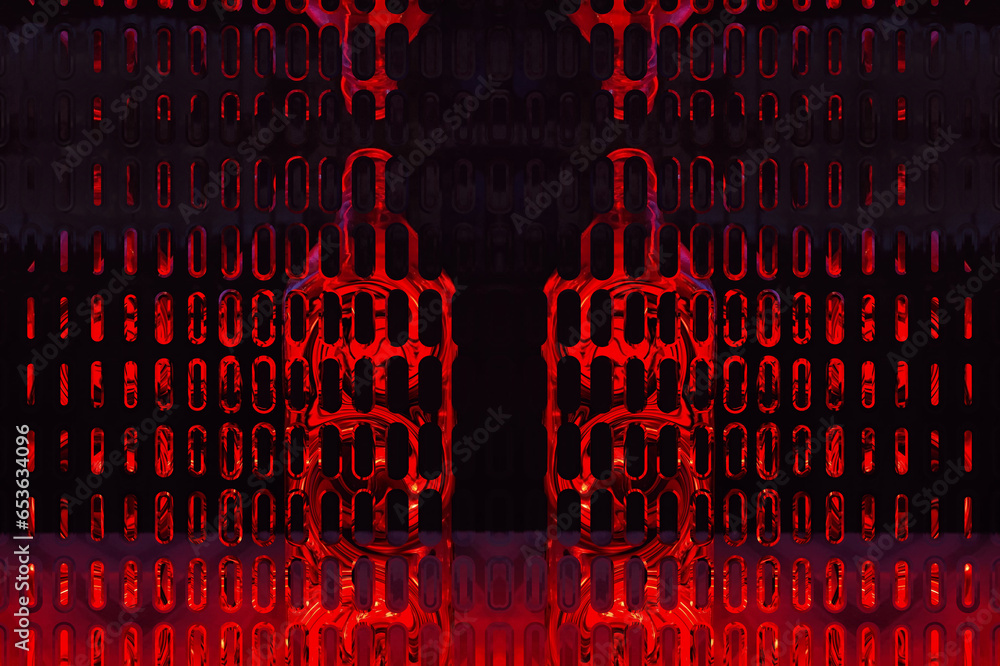 Poster abstract vivid red on black surreal quicksilver structure grid and mesh design