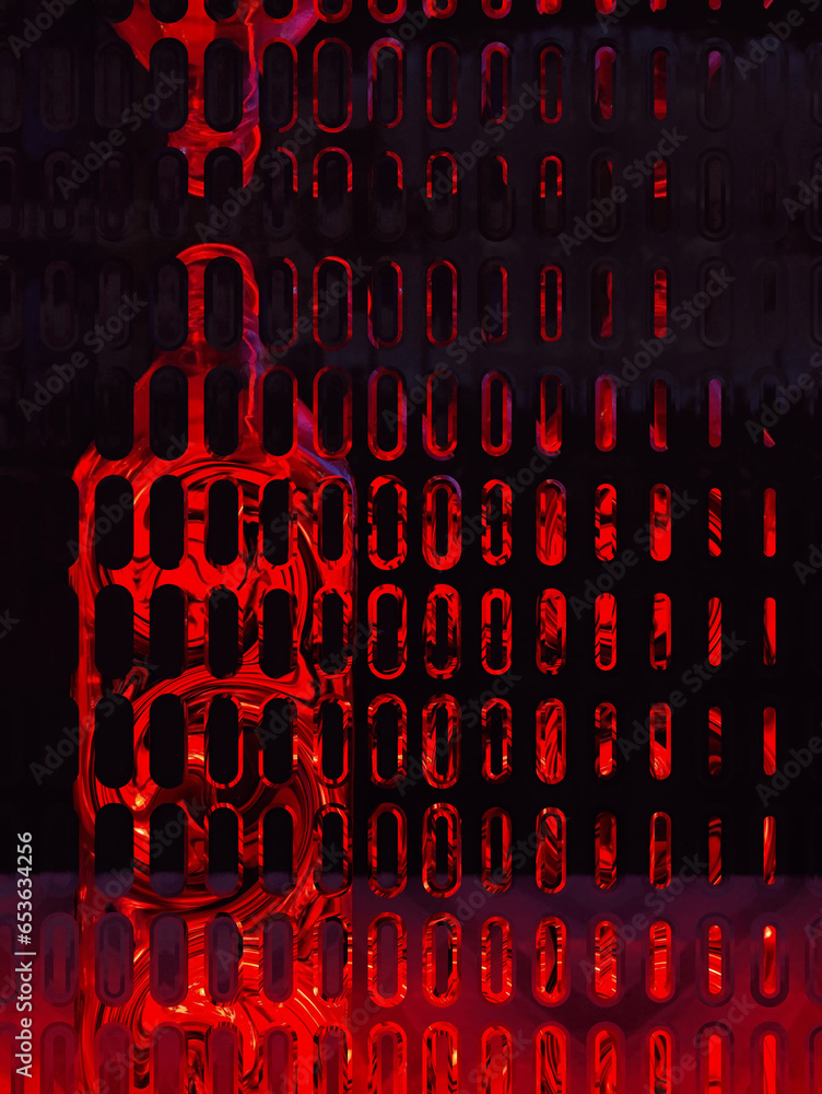 Aufkleber abstract vivid red on black surreal quicksilver structure grid and mesh design