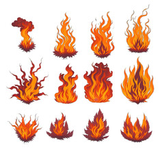 set of fire flames icon png
