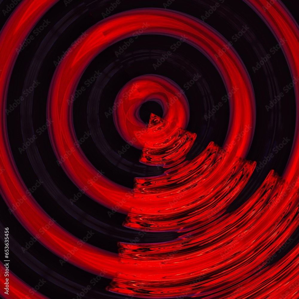 Poster vivid red spiral pattern and design on a black background